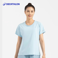 迪卡侬（DECATHLON）速干运动套装女夏季跑步T恤短袖短裤休闲运动服 透气款宝贝蓝T恤+黑色短裤 XS
