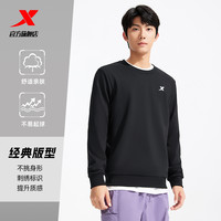 特步卫衣男2025秋季运动休闲内搭套头衫圆领运动长袖上衣男款 正黑色-常规 2XL