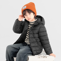 多多家男童棉服2025秋冬款连帽保暖轻盈时尚上衣儿童运动休闲防泼水外套 黑色 130