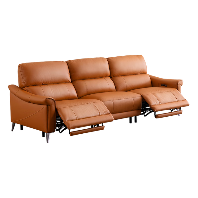 芝华仕 头等舱真皮电动沙发客厅现代简约50611B小橘沙发 2.43m橙色小三座双电沙发