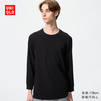 优衣库 男装HEATTECH EXTRA WARM棉混纺圆领T恤/9分袖保暖衣479450 09黑色 L
