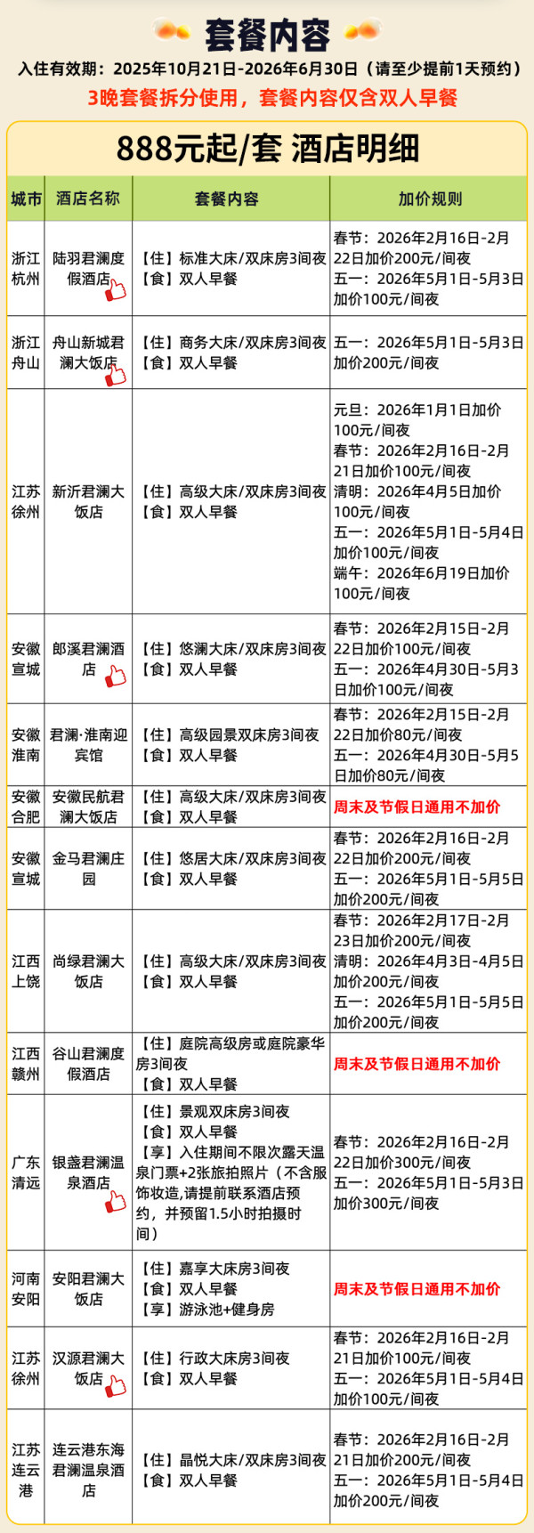 【25年双11】君澜全国多店4天3晚可拆分含早度假套餐