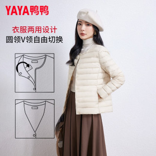 YAYA 鸭鸭羽绒服 轻薄羽绒服女冬季短款圆领内胆修身时尚薄外套KXM 米白色 M