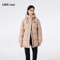 LINCCHIC金羽杰羽绒服女中长款连帽面包服23603326 粘土砂色 XL
