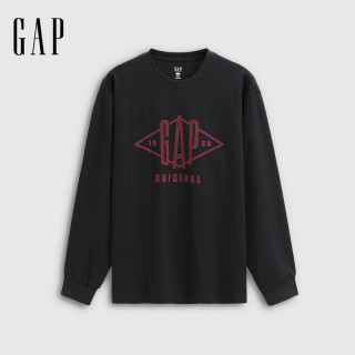 今日必买：Gap 盖璞 男女装2025秋季新款印花logo纯棉宽松圆领长袖T恤上衣786879 黑色 L