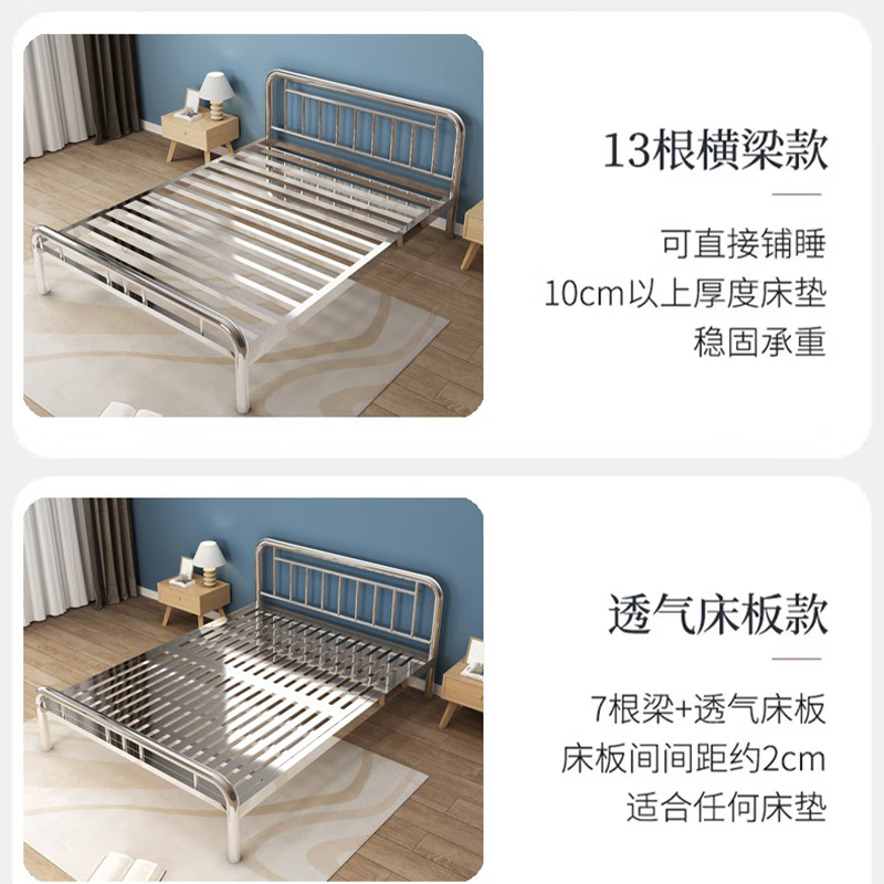  亿鉴 加厚加粗 不锈钢床架 加密满铺床板  201加密满铺床板【黑色】 180cm*190cm 1.2*2.0m