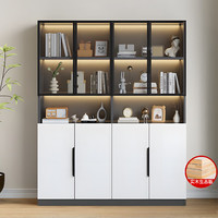 京之恋 实木书柜 60*32*200 灰色 带玻璃门防尘轻奢靠墙储物柜