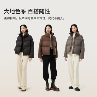 坦博尔（Tanboer）【轻奢鹅绒】羽绒服女短款宽松外套女鹅绒服TW236362 黑糖咖啡 L (170)