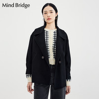 Mind Bridge百家好冬季大翻领中长款羊毛大衣女士韩系双面呢外套 黑色 160/84A
