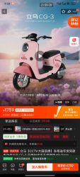立马电动车 立马电动自行车80公里长续航电动车CG-3锂电池48V24Ah新国标电瓶车免驾照骑行上班代步小电驴静谧粉