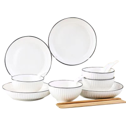 CERAMICS 碗盘套装釉下彩陶瓷餐具碗盘筷套装家用双人组合餐具竖纹8件