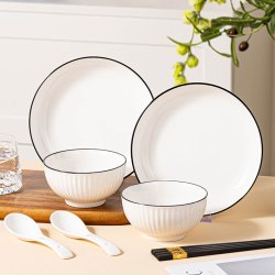CERAMICS 碗盘套装釉下彩陶瓷餐具碗盘筷套装家用双人组合餐具竖纹8件