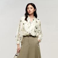 红袖 秋季女装印花正肩V字翻领套头上衣