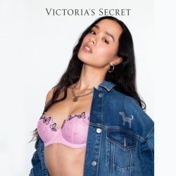 VICTORIA'S SECRET 维多利亚的秘密 PINK 女士轻薄网纱黑花蝴蝶刺绣文胸