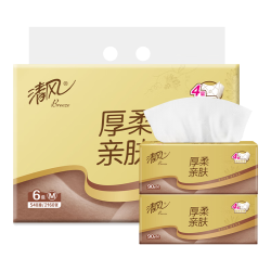清风 APP）抽纸 金装厚柔4层 90抽6包 卫生纸巾 餐巾纸抽 面巾纸 提装
