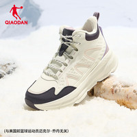 乔丹男鞋运动鞋高帮加绒棉鞋加厚皮面革面保暖防水减震防滑跑步鞋户外 女-象牙色/微粒紫 41