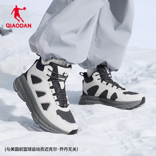 乔丹男鞋运动鞋高帮加绒棉鞋加厚皮面革面保暖防水减震防滑跑步鞋户外 女-月牙色/电掣灰 42.5