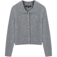 Teenie Weenie【四季绞花】小熊女绵羊毛开衫25秋翻领针织毛衣 灰色 XS