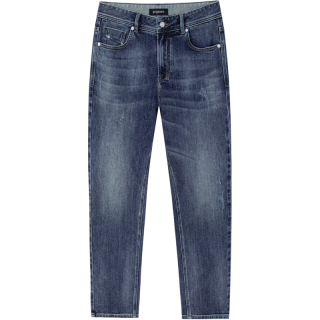 gxgjeans 男装牛仔裤秋季磨破做旧设计复古休闲水洗直筒长裤子 牛仔蓝-常规款 XL (180)