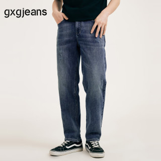 gxgjeans 男装牛仔裤秋季磨破做旧设计复古休闲水洗直筒长裤