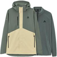 ANTA安踏王一博同款水壳冲锋衣三合一冲锋衣男女户外登山服 【可拆卸内胆/帽领】绿/卡其-3 M M(男/170)