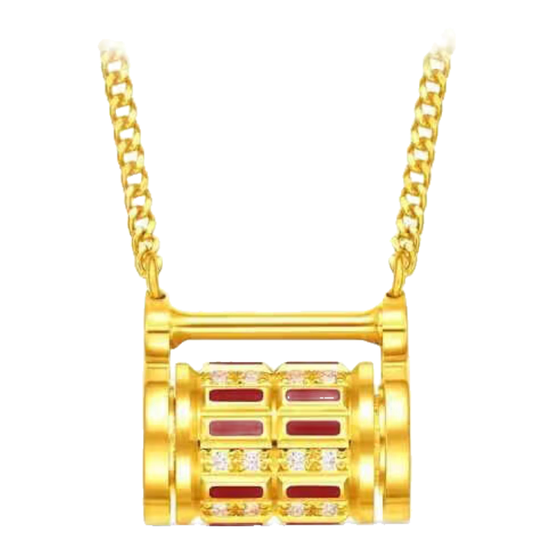 周大福傳承鎏彩喜锁传喜系列传承足金黄金钻石吊坠项链RU1242 40cm 13300元 RU1242