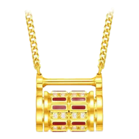 周大福傳承鎏彩喜锁传喜系列传承足金黄金钻石吊坠项链RU1242 40cm 13300元 RU1242