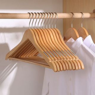 康浪实木衣架适合酒店服装店干洗店家用各种衣物衣撑无痕防滑 加粗10夹蓝色(2支实惠装