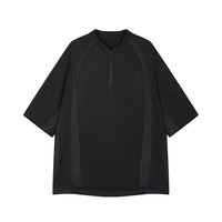 速写男装2025夏短袖T恤棒球衫领拼接潮9P6112730 L 001本黑