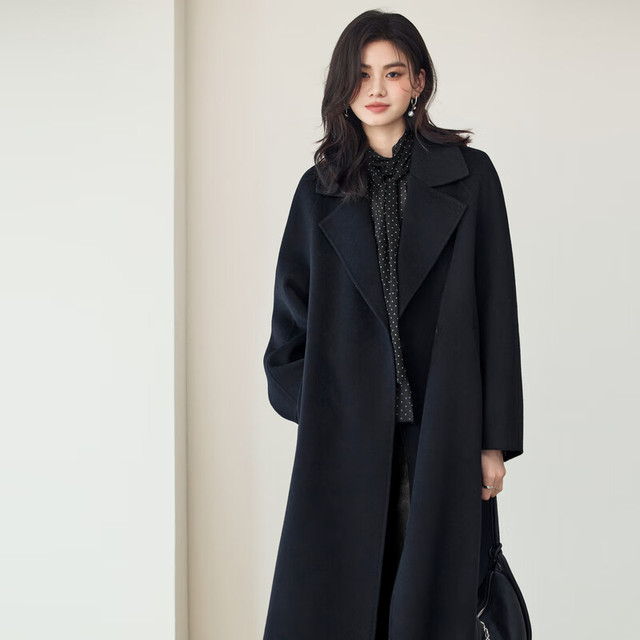 eifini 伊芙丽 蒋欣代言羊毛羊绒毛呢外套廓形中长款大翻领多2025冬季 深藏青 H型长款 L