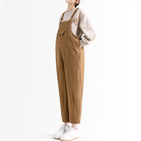 背带裤秋冬款外穿加绒加厚灯芯绒宽松小个子大码秋季长裤冬季 M