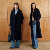 伊芙丽（eifini）【送水桶包】伊芙丽经典大衣混羊绒蚕丝90支羊毛毛呢外套2025冬装 藏冬青 送价值798水桶包 S