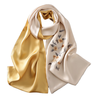 上海故事真丝丝巾女100%桑蚕丝手工苏绣高档围巾礼盒 米黄