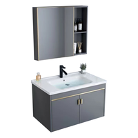 时光旧巷 小户型太空铝浴室柜卫生间一体陶瓷洗脸盆柜组合洗手盆家用洗漱台 80 47cm吊柜全套