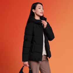 坦博尔 羽绒服女蓄热科技冬季宽松短款加厚保暖连帽中老女装外套 黑色 160/84A