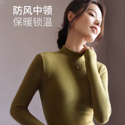 Miiow 猫人 半高领打底衫女2024加绒加厚秋冬德绒黑色内搭长袖上衣针织衫