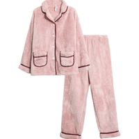 红豆 红豆秋冬绒睡衣男士女士宽松简约休闲风家居服套装 女款晚沙粉 170/92A