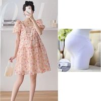 桑纪(SANGJI)装2024夏季优雅气质可爱宽松大码泡泡袖中长款连衣裙 1009粉花裙+白托腹三分裤【套装 XL【120-140斤】