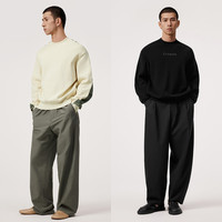 速写男装春秋针织衫宽松圆领长袖潮流休闲街头拼接简约上衣 透明 S