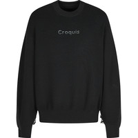 速写男装春秋针织衫宽松圆领长袖潮流休闲街头拼接简约上衣 001本黑 M