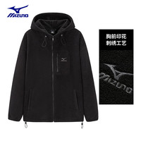 Mizuno 美津浓 户外卫衣男长袖T恤上衣男女同款了连帽宽松休闲保暖套头衫 2630黑色