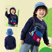 迪士尼（Disney）秋季儿童米奇卡通休闲保暖百搭设计款纯棉亲肤牛奶丝长袖卫衣 ZD1ES016藏青 110