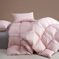 多喜爱家纺羽绒被 波兰洁净白鸭绒 90羽绒被芯鸭绒秋冬保暖厚被子 耀享90白鸭绒【春秋被】格韵雾粉 1.8米床(229*230cm)