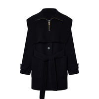 MO&Co.毛呢大衣两件套2025冬针织披肩绵羊毛双面呢附腰带MBE4OVC042 蓝黑色 S /160