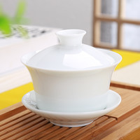 睟马盖碗茶杯茶具特大号泡茶碗功夫德化陶瓷三才白瓷青花瓷盖碗 纯白盖碗