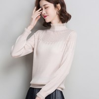 歌米拉 羊毛衫女薄款毛衣宽松内搭春秋蕾丝长袖针织衫女上衣打底衫 米白 2XL