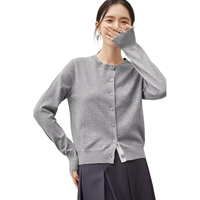 尚都比拉秋季撞色内门襟爱心刺绣圆领针织开衫女上衣 花灰色 M
