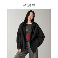 玖姿安娜蔻 休闲松弛感蝙蝠式连帽羊毛双面呢大衣女2025冬季