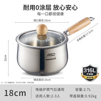 爱仕达316L无涂层不锈钢辅食锅奶锅宝宝婴儿热奶煮面泡面小锅 加大加厚 萌趣款18cm【母婴级316L不锈钢】奶锅