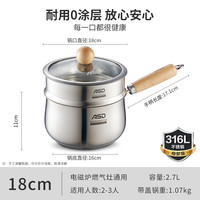 爱仕达316L无涂层不锈钢辅食锅奶锅宝宝婴儿热奶煮面泡面小锅 加大加厚 萌趣款18cm【母婴级316L不锈钢】奶锅+304蒸格